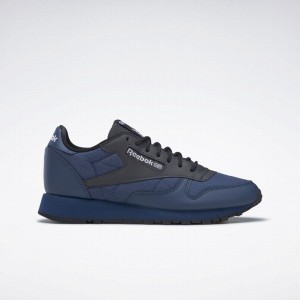 Reebok Classic Leather Men's Shoes Blue Grey Black | QNR1655IC