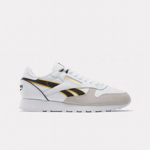 Reebok Classic Leather Men's Shoes White Black Yellow | WVK6428FP