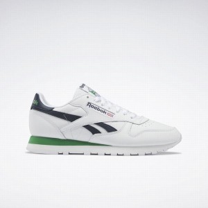 Reebok Classic Leather Men's Shoes White Navy Green | GWT5653RZ