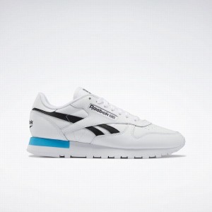 Reebok Classic Leather Women's Shoes White Black Light Turquoise | CKP7163NJ