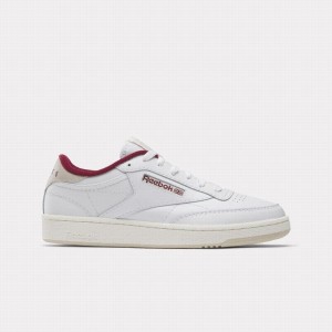 Reebok Club C 85 Men's Shoes White Burgundy | BXJ3641RB