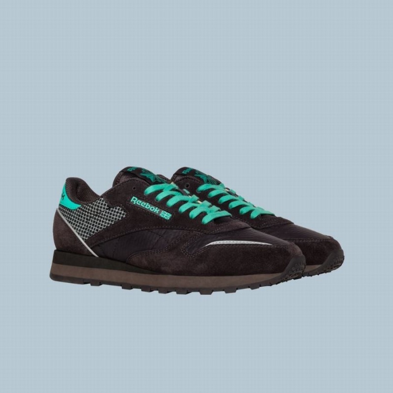 Reebok Classic Leather Men's Shoes Black Light Turquoise Blue | ORB3635QN