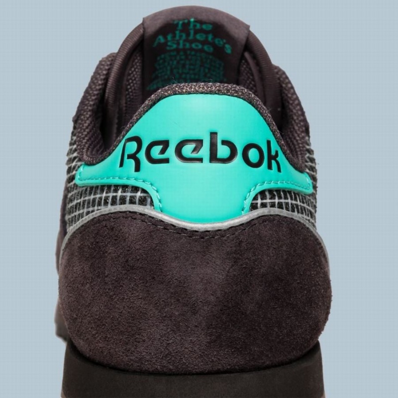 Reebok Classic Leather Men's Shoes Black Light Turquoise Blue | ORB3635QN