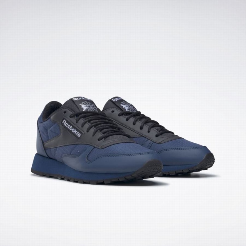 Reebok Classic Leather Men's Shoes Blue Grey Black | QNR1655IC