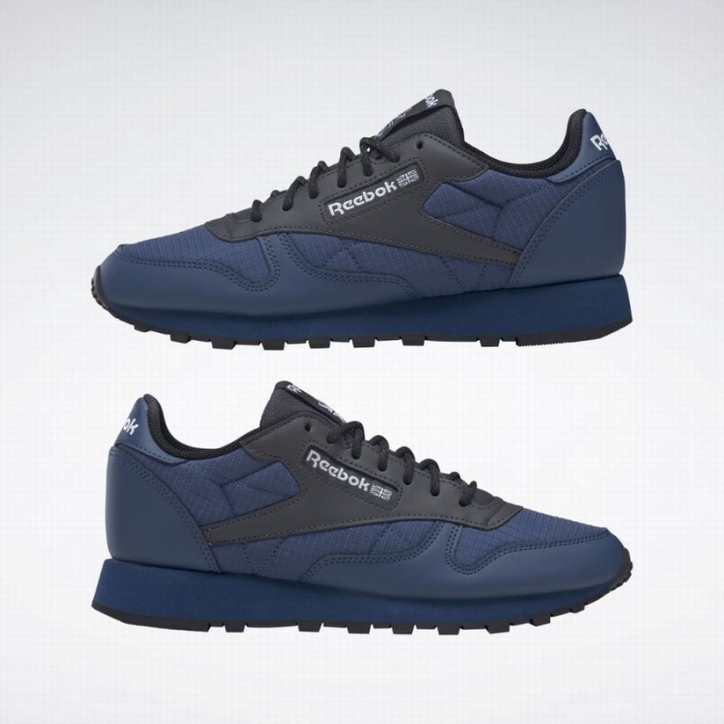 Reebok Classic Leather Men's Shoes Blue Grey Black | QNR1655IC