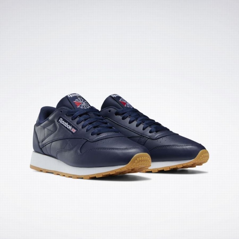 Reebok Classic Leather Men's Shoes Navy White | QJA2463IM