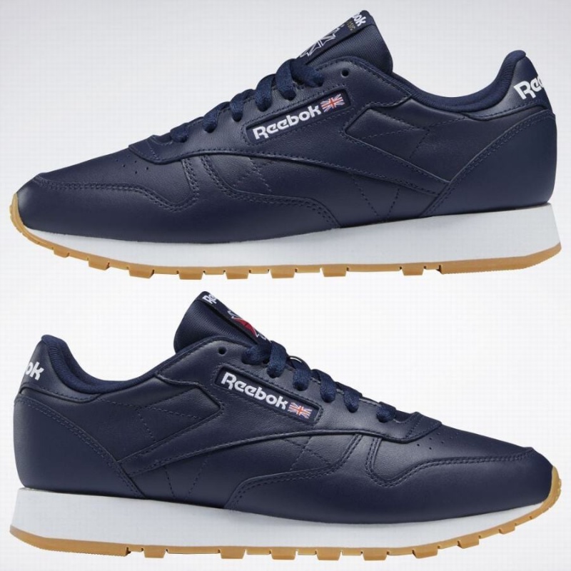 Reebok Classic Leather Men's Shoes Navy White | QJA2463IM