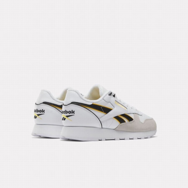 Reebok Classic Leather Men's Shoes White Black Yellow | WVK6428FP