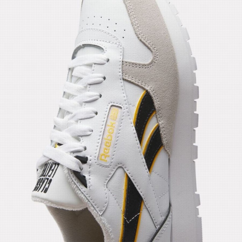 Reebok Classic Leather Men's Shoes White Black Yellow | WVK6428FP