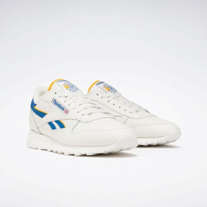 Reebok Classic Leather Men's Shoes White Blue Gold | HGU7351LC