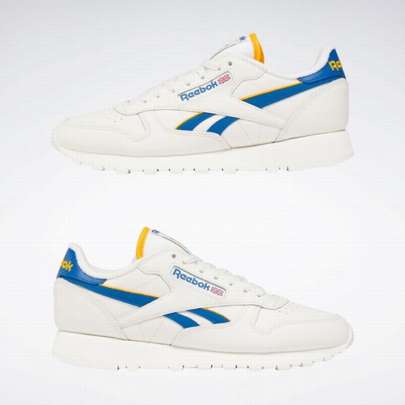 Reebok Classic Leather Men's Shoes White Blue Gold | HGU7351LC