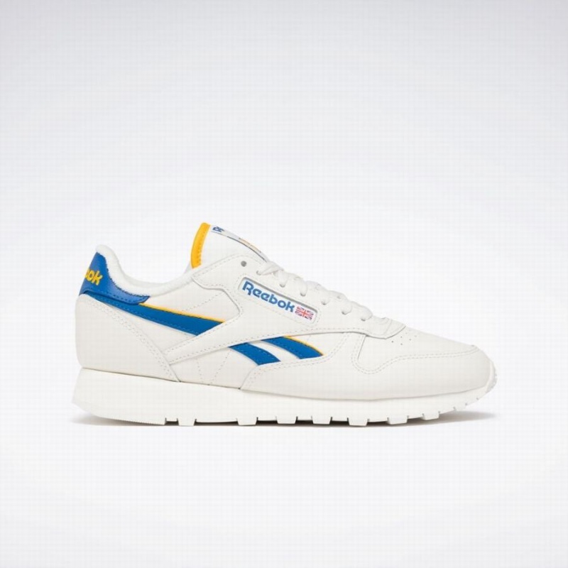 Reebok Classic Leather Men\'s Shoes White Blue Gold | HGU7351LC