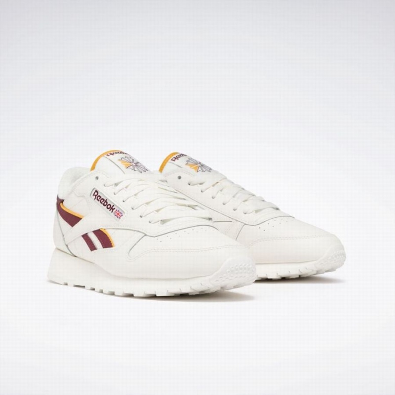 Reebok Classic Leather Men's Shoes White Burgundy Gold | VSX5828RO