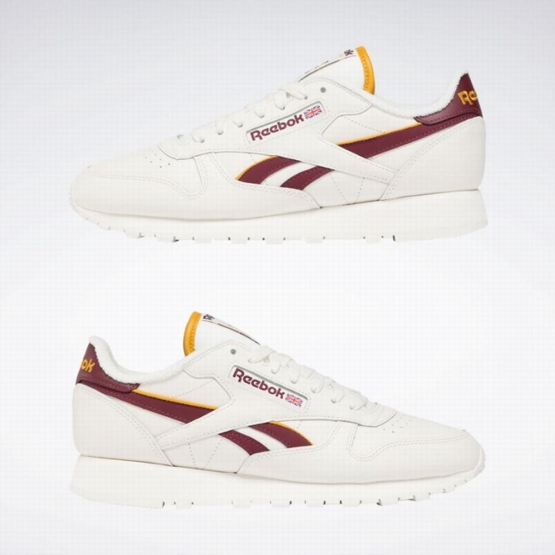 Reebok Classic Leather Men's Shoes White Burgundy Gold | VSX5828RO