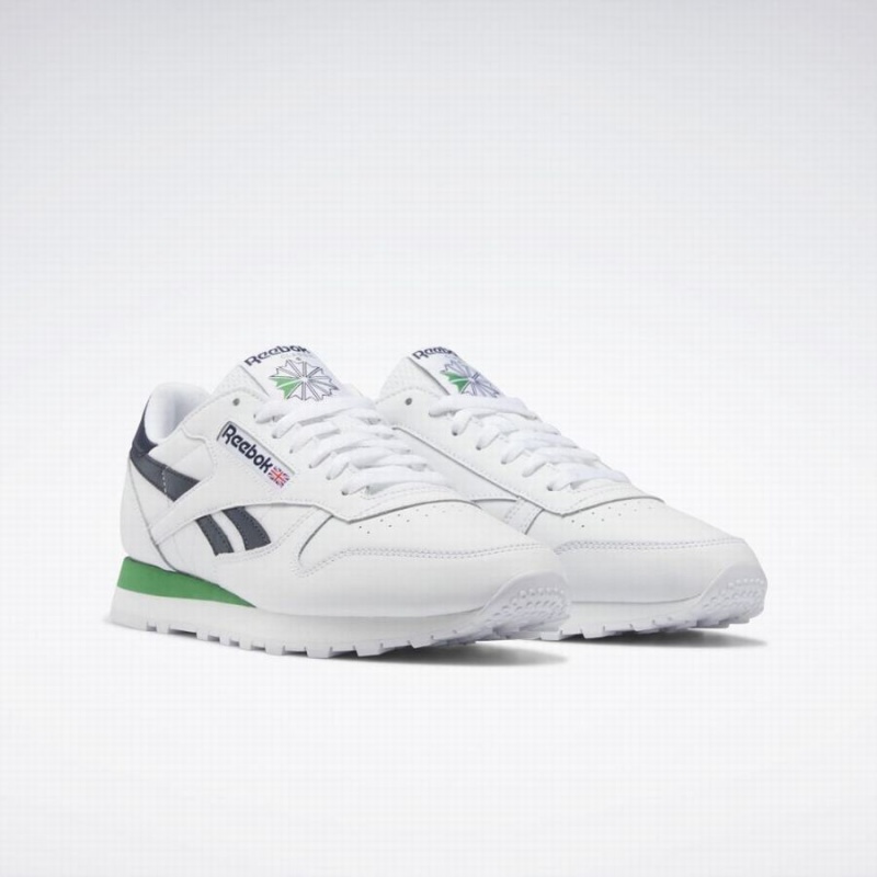 Reebok Classic Leather Men's Shoes White Navy Green | GWT5653RZ