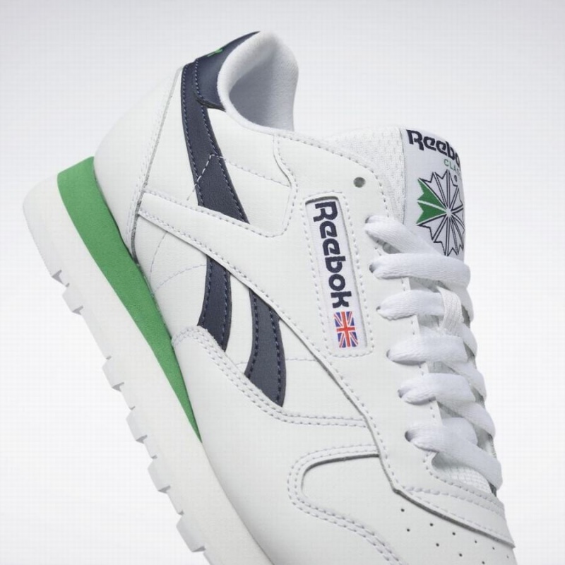 Reebok Classic Leather Men's Shoes White Navy Green | GWT5653RZ