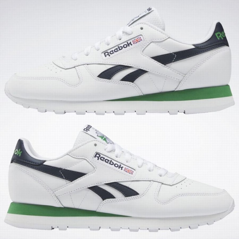 Reebok Classic Leather Men's Shoes White Navy Green | GWT5653RZ