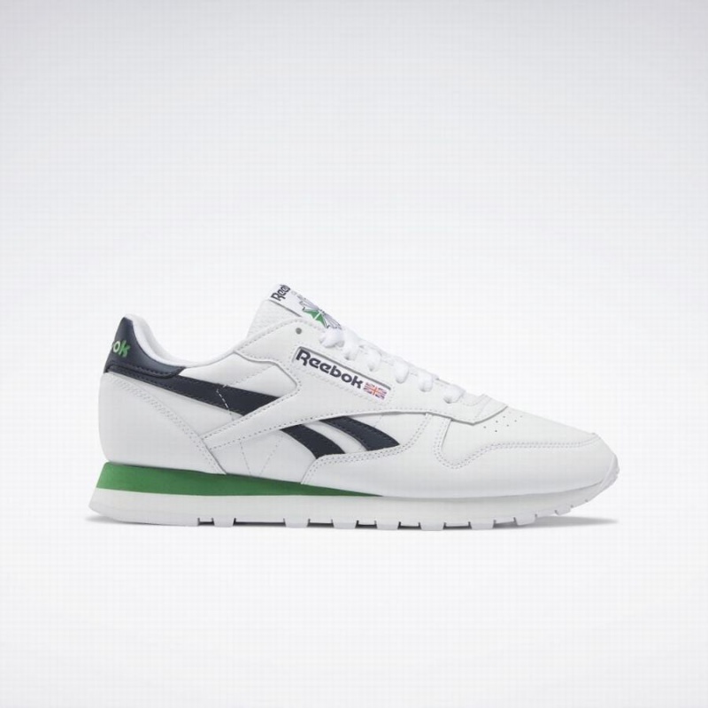 Reebok Classic Leather Men\'s Shoes White Navy Green | GWT5653RZ