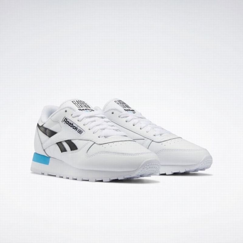 Reebok Classic Leather Men's Shoes White Black Light Turquoise | CHE9589UE