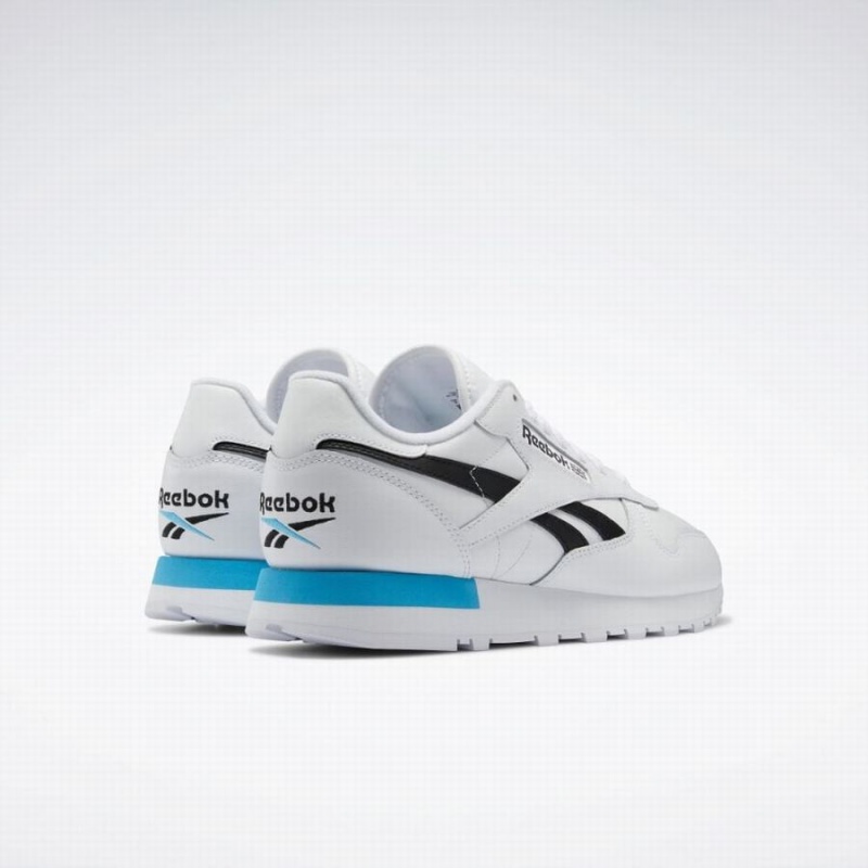 Reebok Classic Leather Men's Shoes White Black Light Turquoise | CHE9589UE