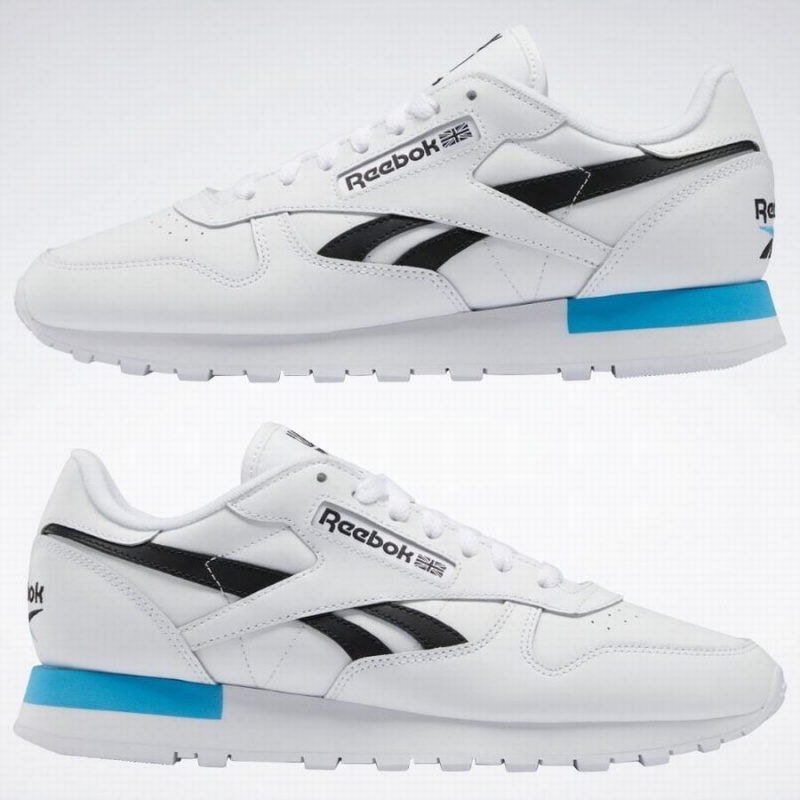 Reebok Classic Leather Men's Shoes White Black Light Turquoise | CHE9589UE