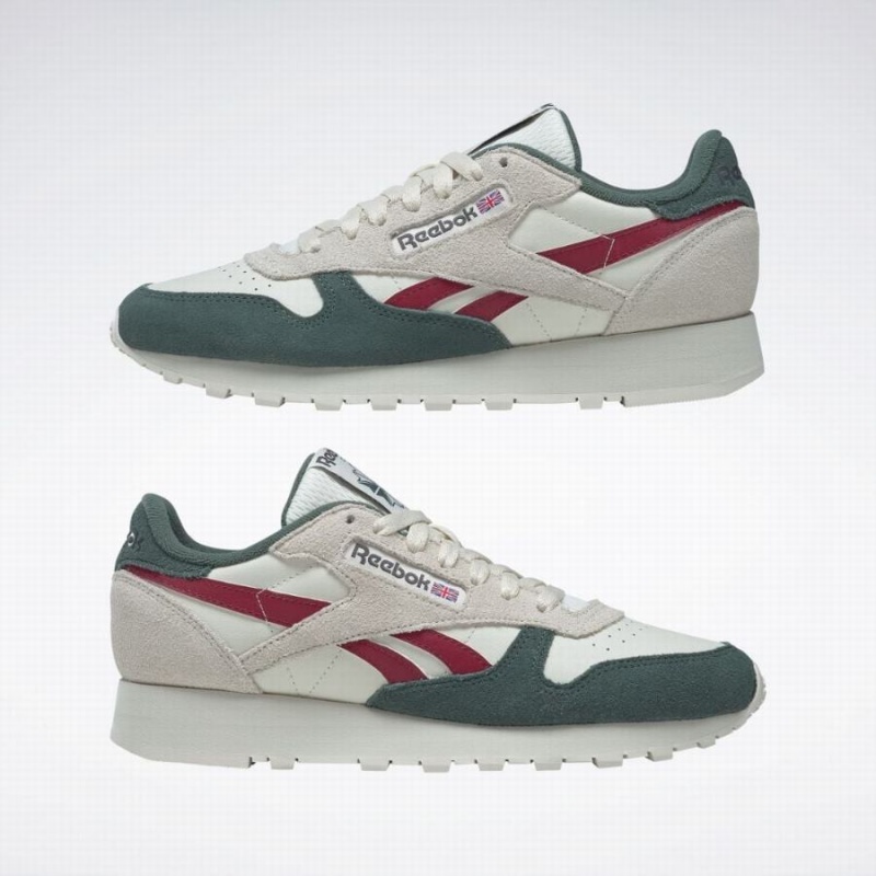 Reebok Classic Leather Men's Shoes White Green Burgundy | HPF6771MF