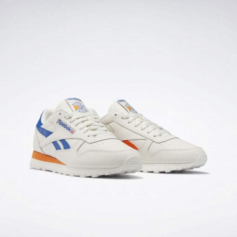 Reebok Classic Leather Men's Shoes White Blue Orange | YYK6955OP