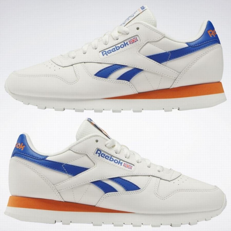 Reebok Classic Leather Men's Shoes White Blue Orange | YYK6955OP