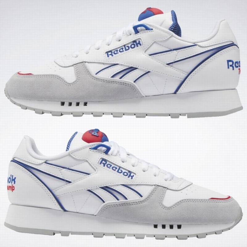 Reebok Classic Leather Pump Men's Shoes White Blue Red | XND3257QZ