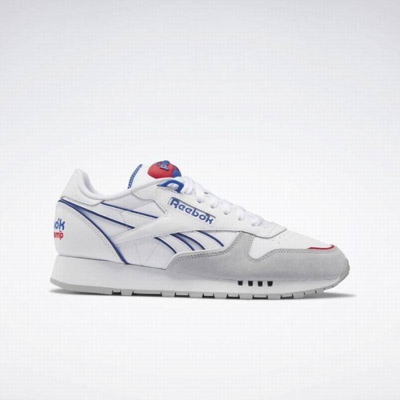 Reebok Classic Leather Pump Men\'s Shoes White Blue Red | XND3257QZ