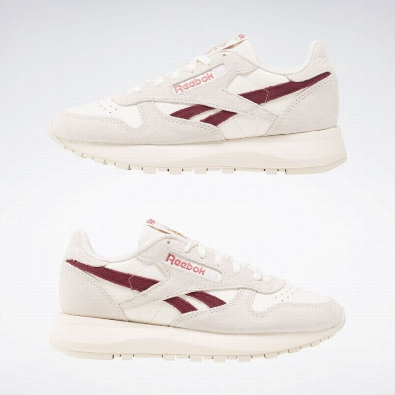 Reebok Classic Leather Sp Women's Shoes White Burgundy | FOJ665BM