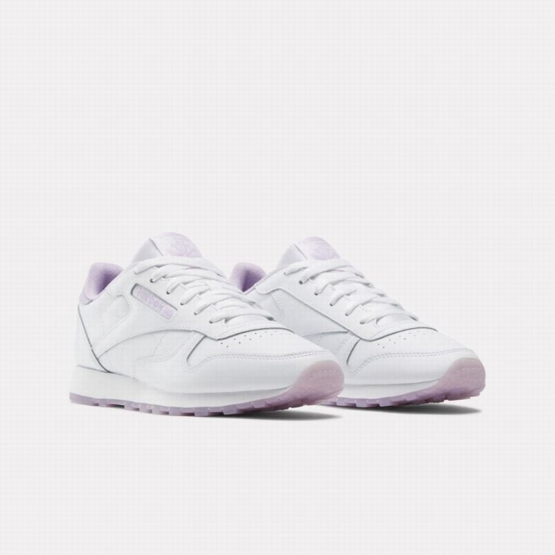 Reebok Classic Leather Women's Shoes White Purple | SSG4188QD