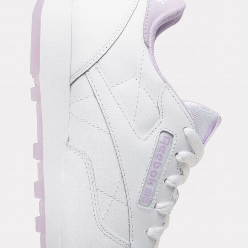 Reebok Classic Leather Women's Shoes White Purple | SSG4188QD