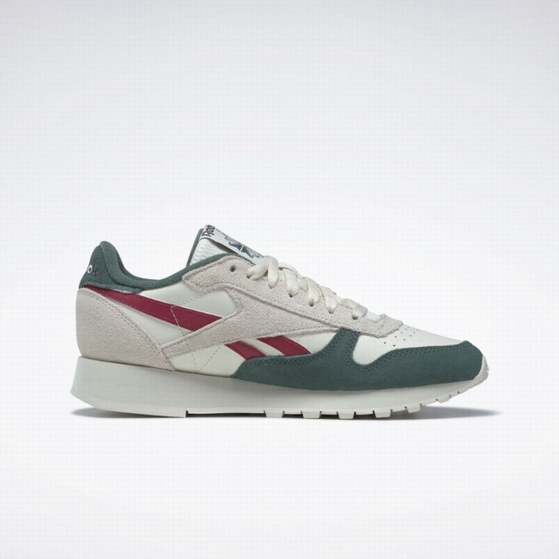 Reebok Classic Leather Women's Shoes White Green Burgundy | KPJ3181ZJ