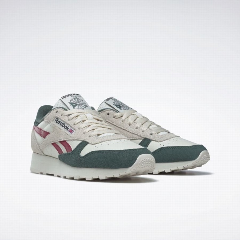 Reebok Classic Leather Women's Shoes White Green Burgundy | KPJ3181ZJ