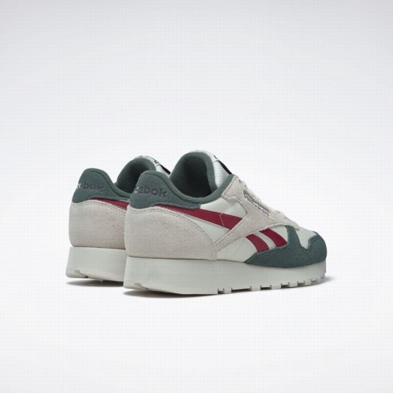 Reebok Classic Leather Women's Shoes White Green Burgundy | KPJ3181ZJ