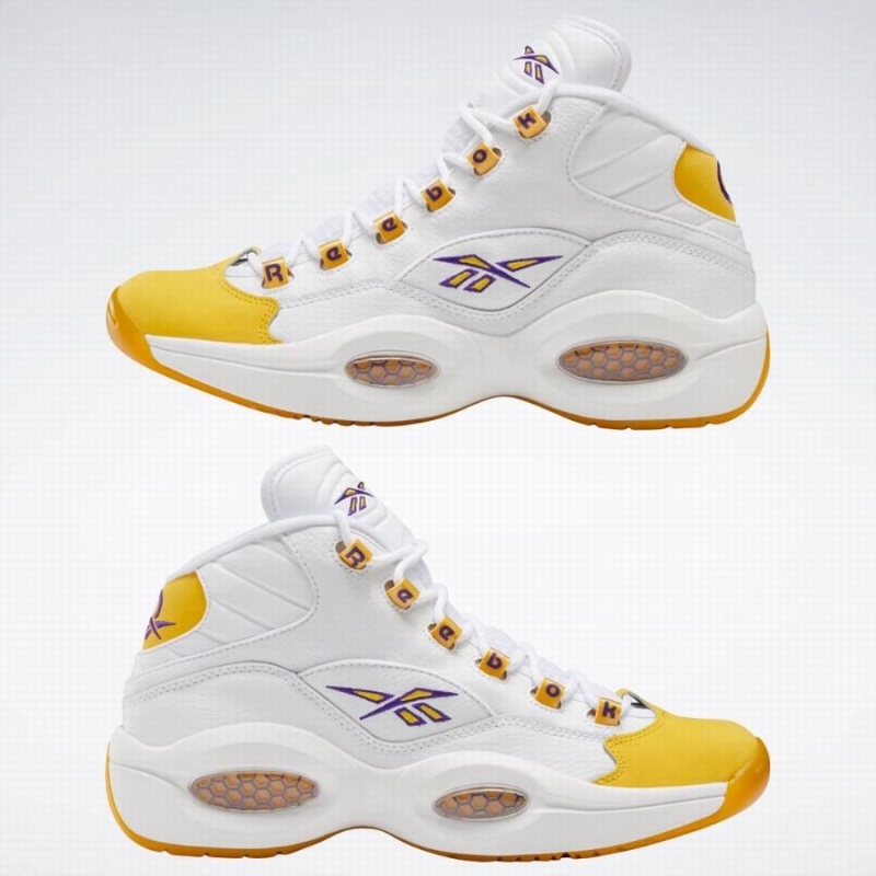 Reebok Question Mid Men's Basketball Shoes White Yellow Purple | OLL4986NG