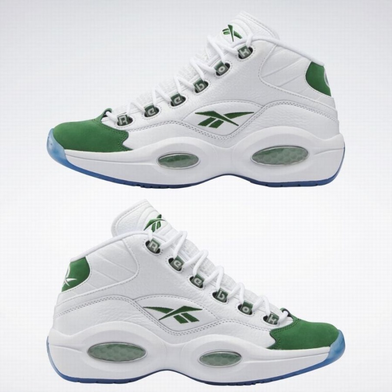 Reebok Question Mid Men's Basketball Shoes White Deep Green | MLL4821WH